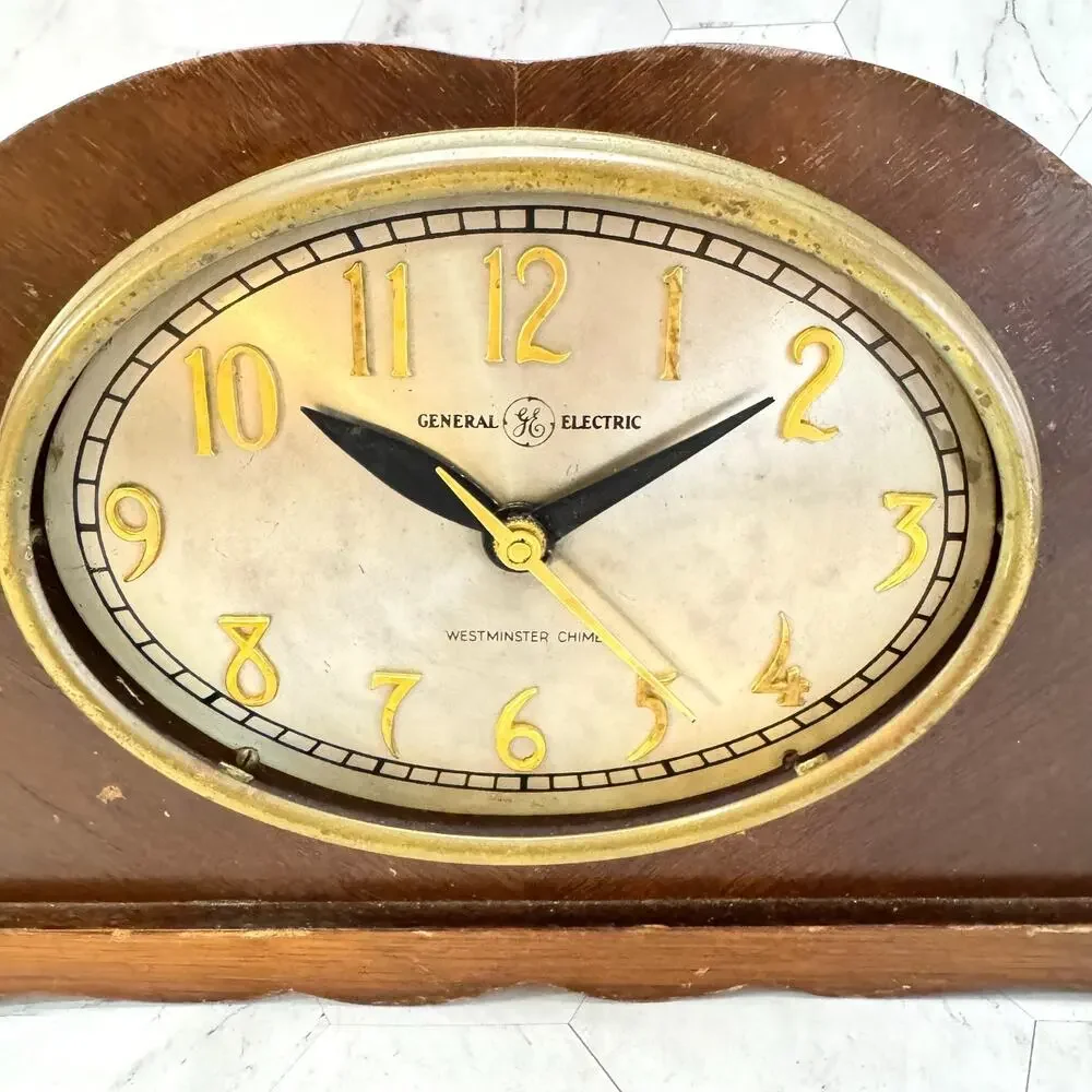 General Electric Mantle Clock Model 414 Art Deco MCM Chime Wood 1950s Needs Work